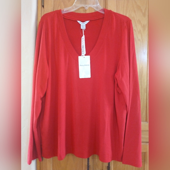 Tommy Bahama Red V Neck Long Sleeve Top XL - Picture 1 of 4